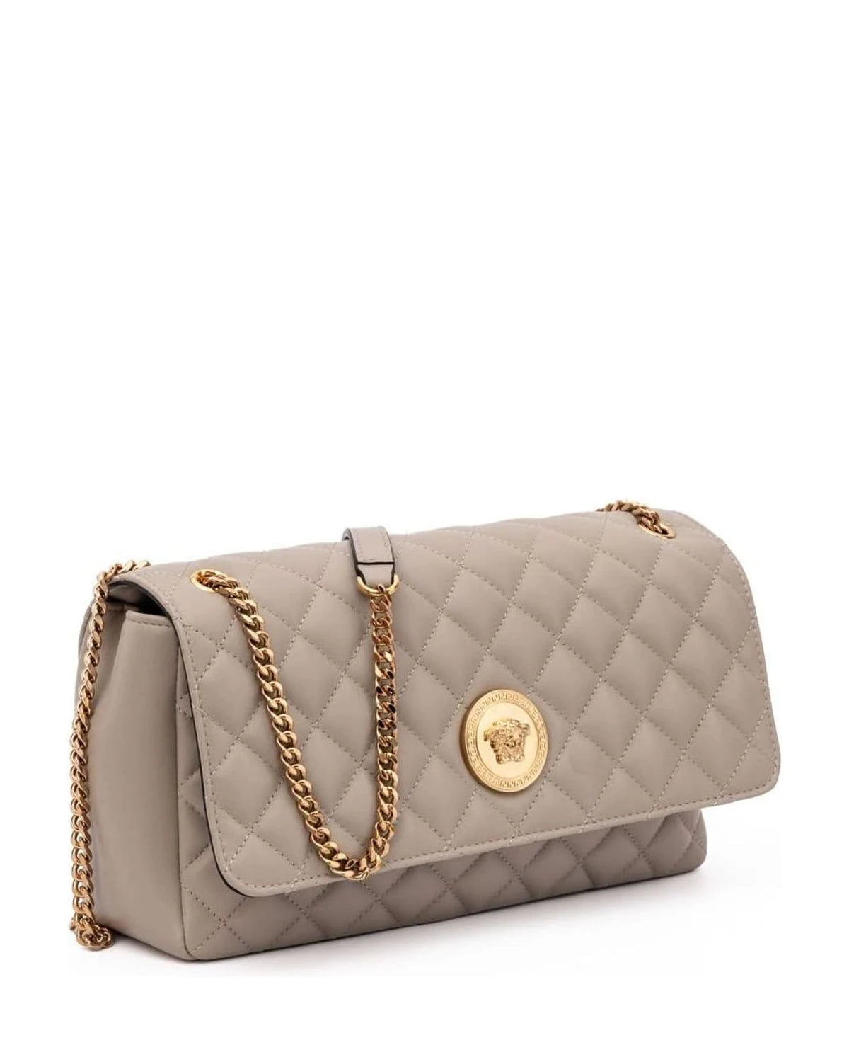 Versace Taupe Leather Quilted Shoulder Strap Bag Glam Steals