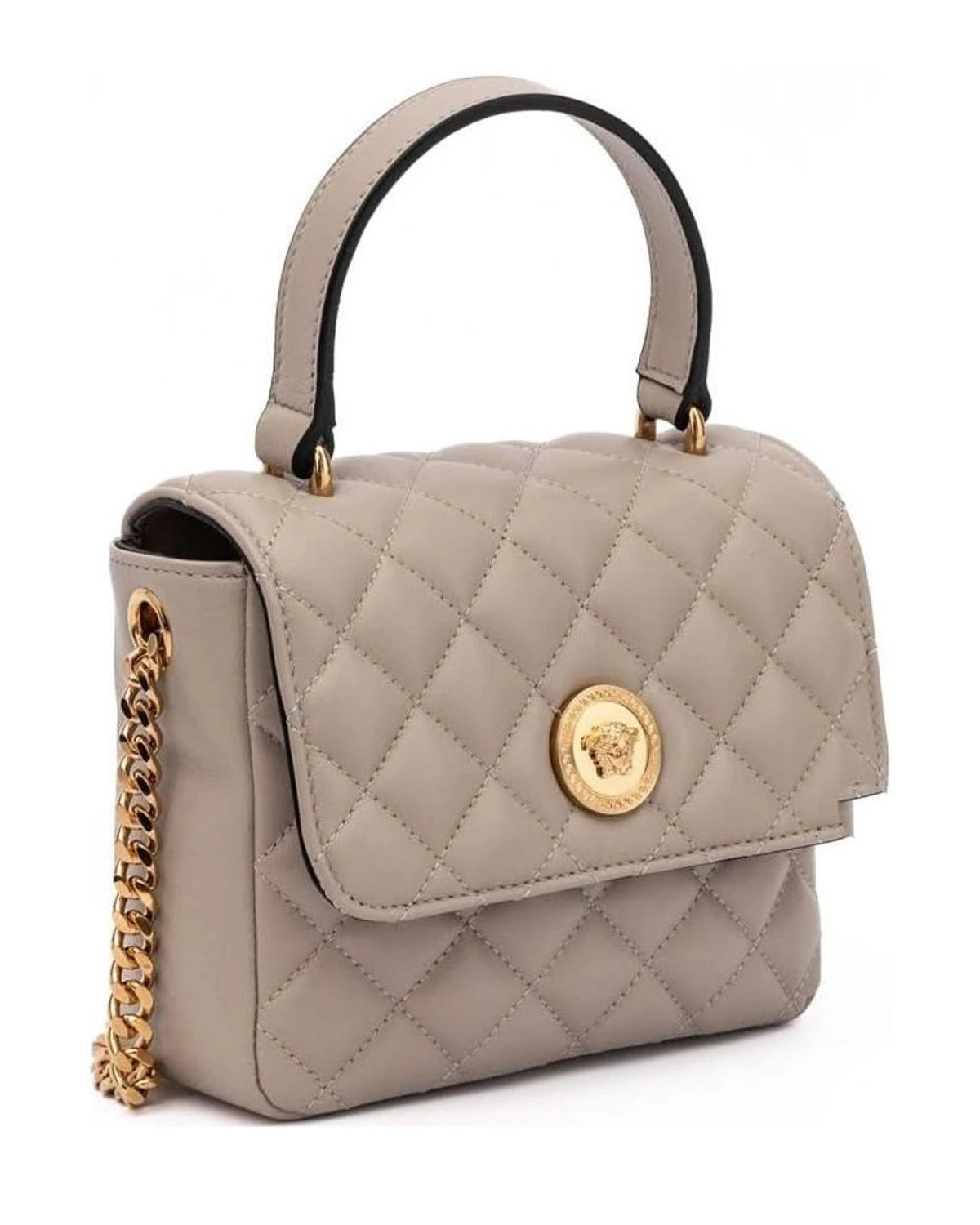 Versace Taupe Leather Quilted Handbag Glam Steals