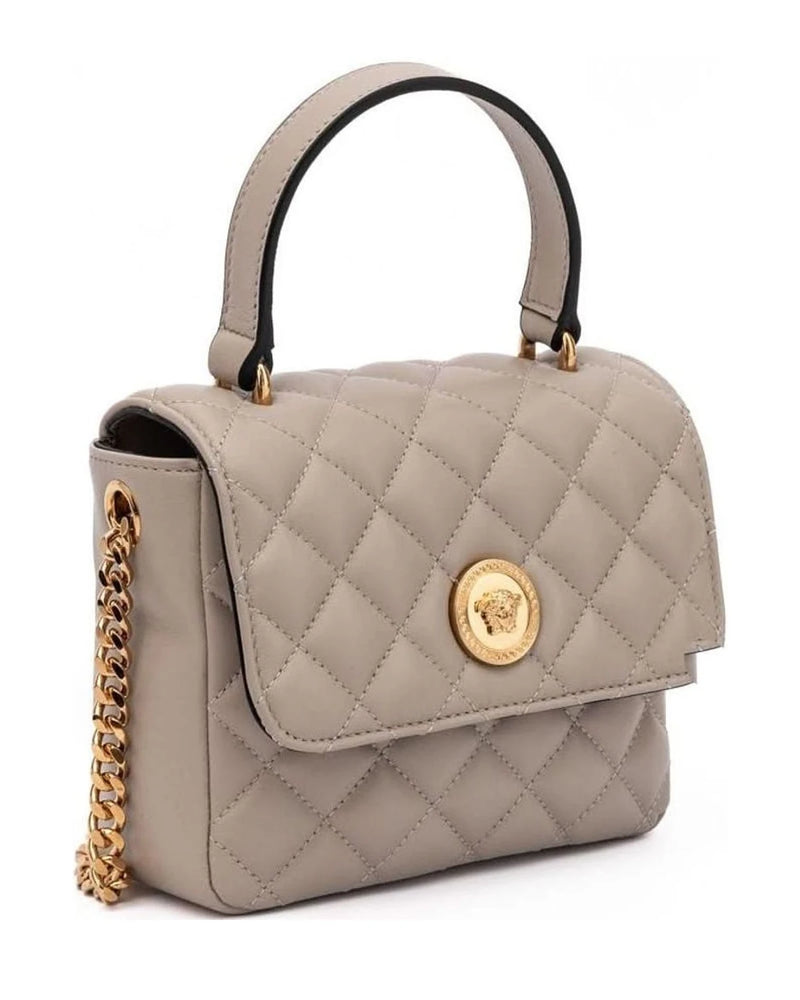 Versace Taupe Leather Quilted Handbag Glam Steals