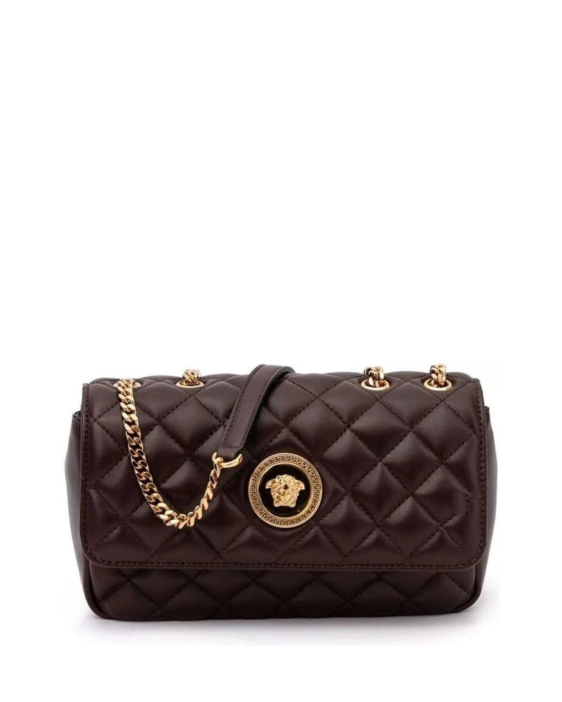 Versace Brown Leather Quilted Shoulder Strap Bag Glam Steals
