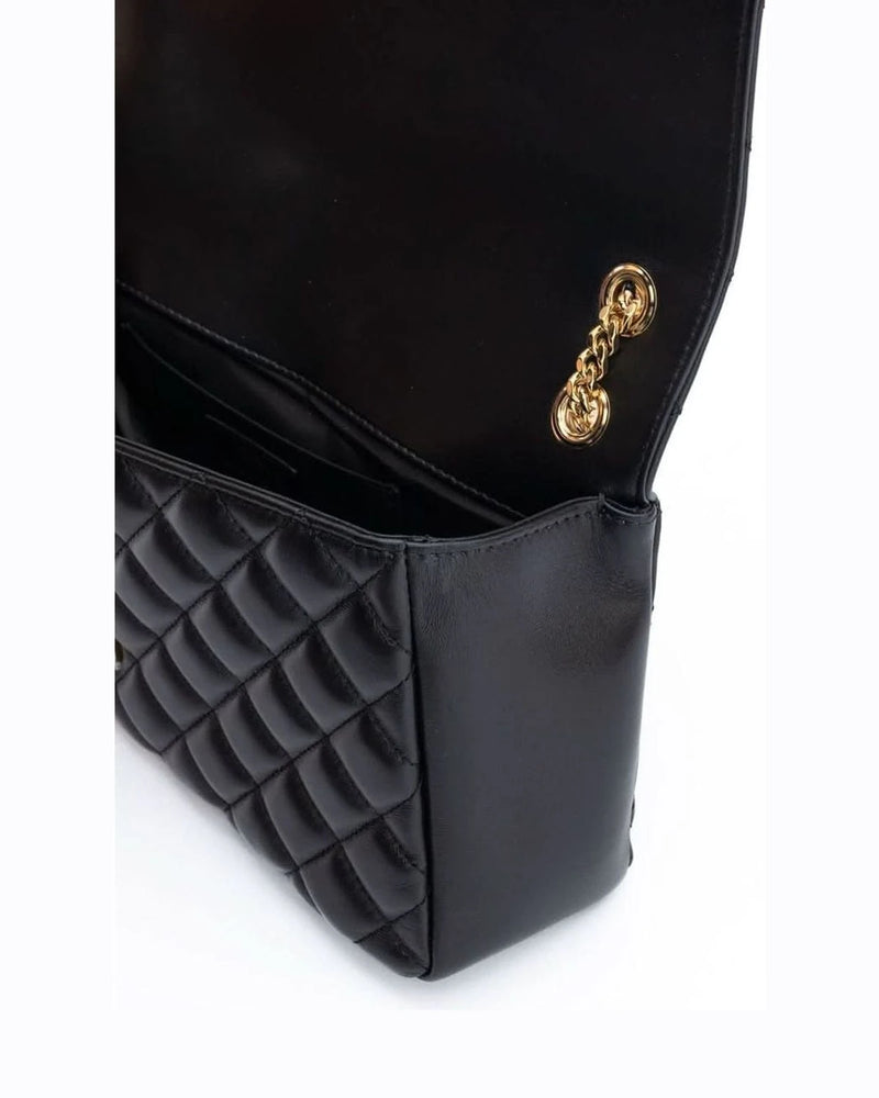 Versace Black Leather Quilted Shoulder Strap Bag Glam Steals