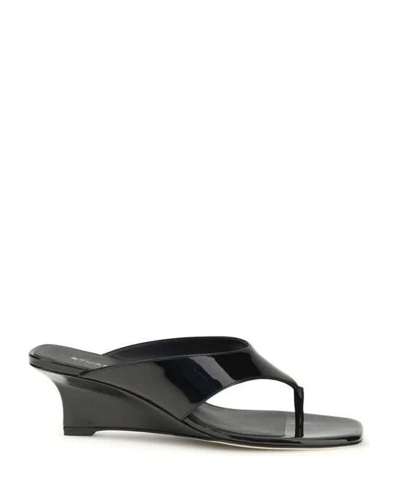 Stuart Weitzman Black Calf Leather Bos Taurus Wedge Sandals Glam Steals