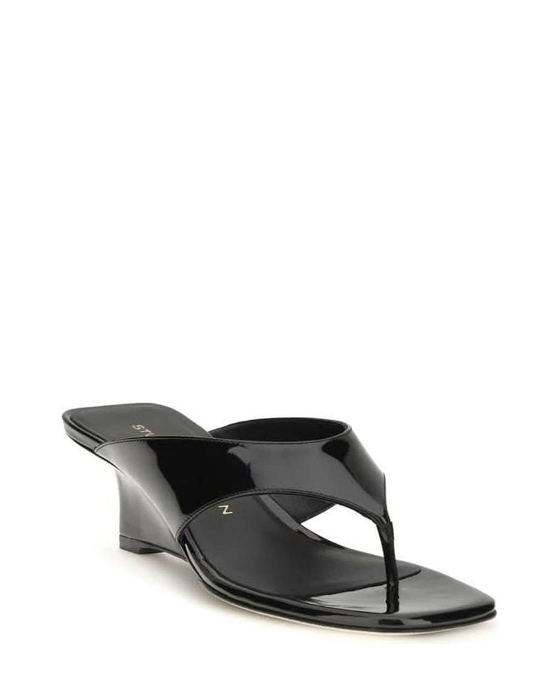 Stuart Weitzman Black Calf Leather Bos Taurus Wedge Sandals Glam Steals