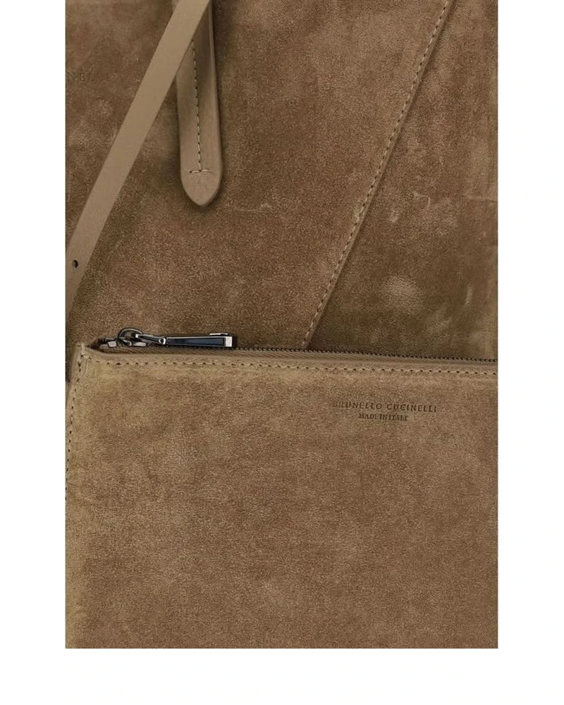 Brunello Cucinelli Beige Calf Leather Bos Taurus Shoulder Bag 