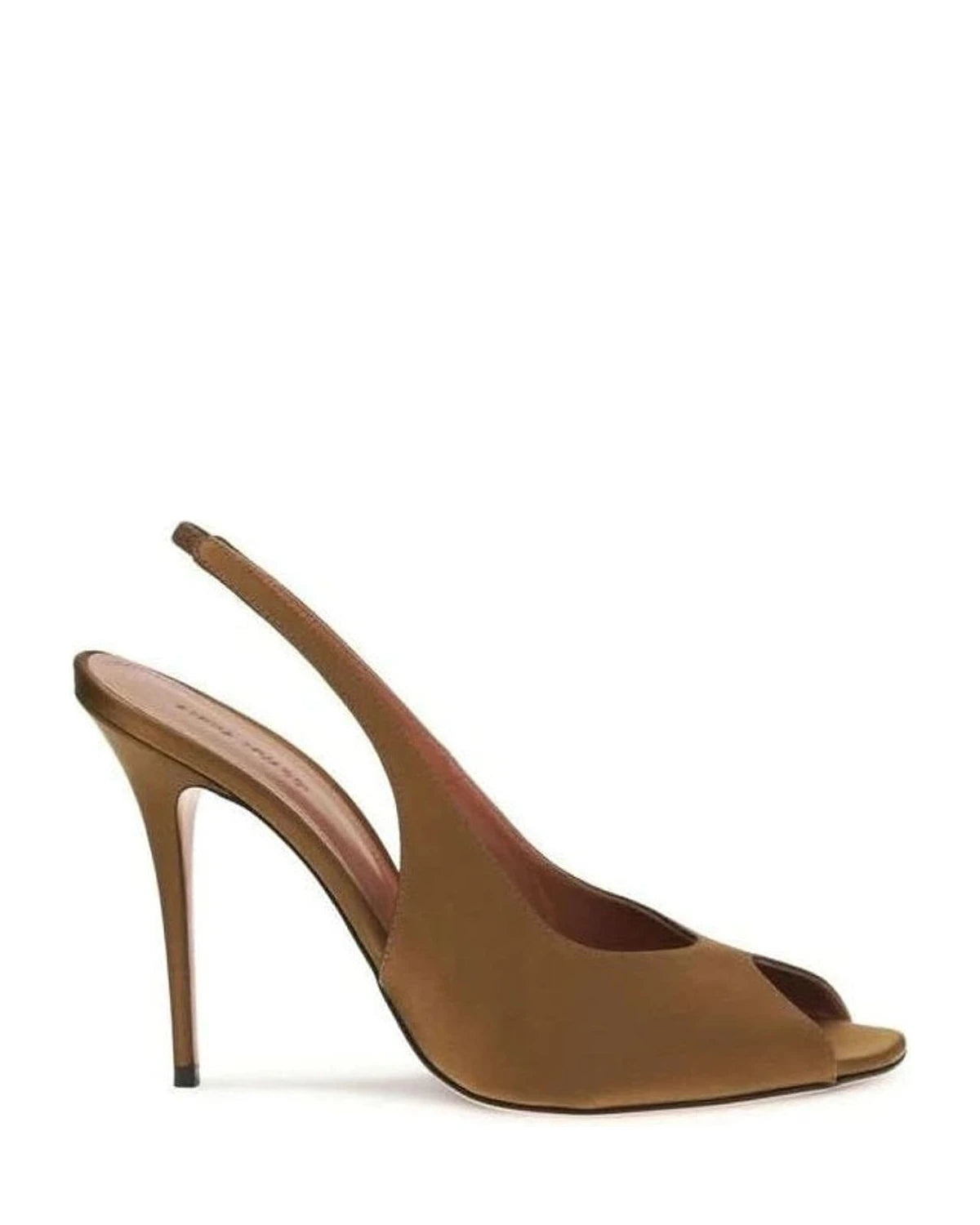 Amina Muaddi Brown Silk Stiletto Heel Sandals Glam Steals