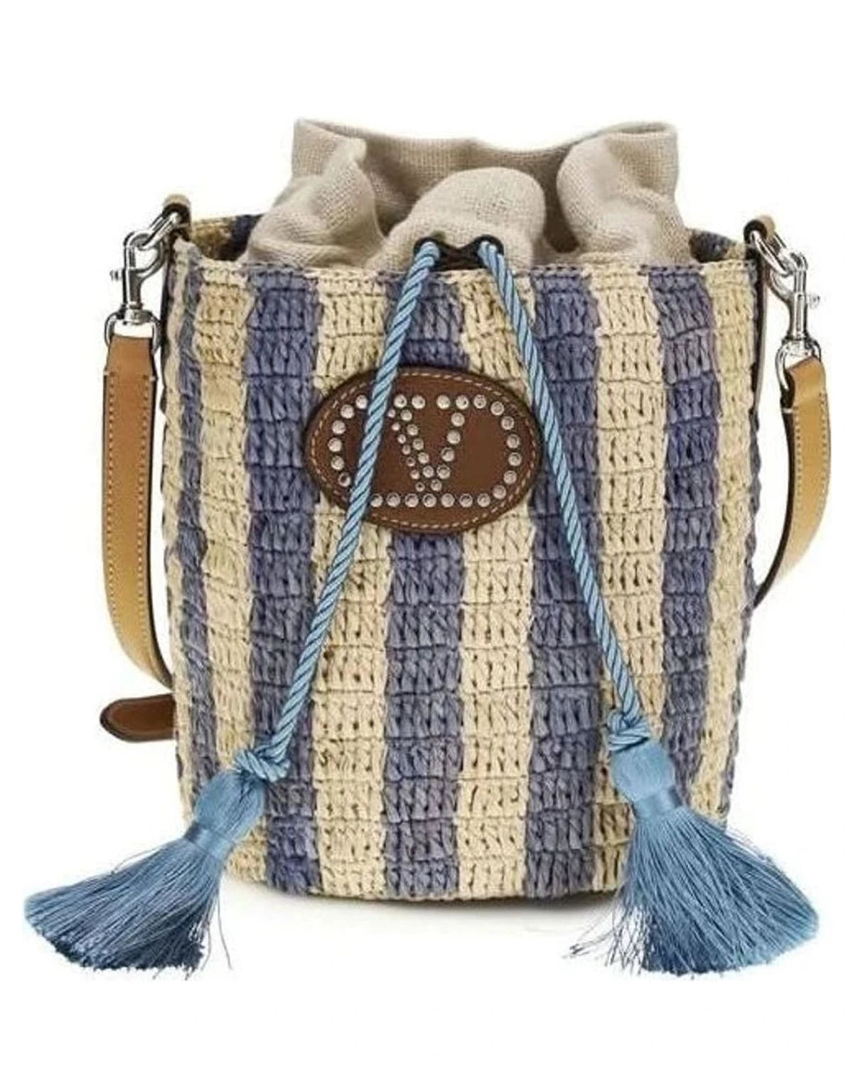 Valentino Garavani Blue Raffia Bucket Bag Glam Steals