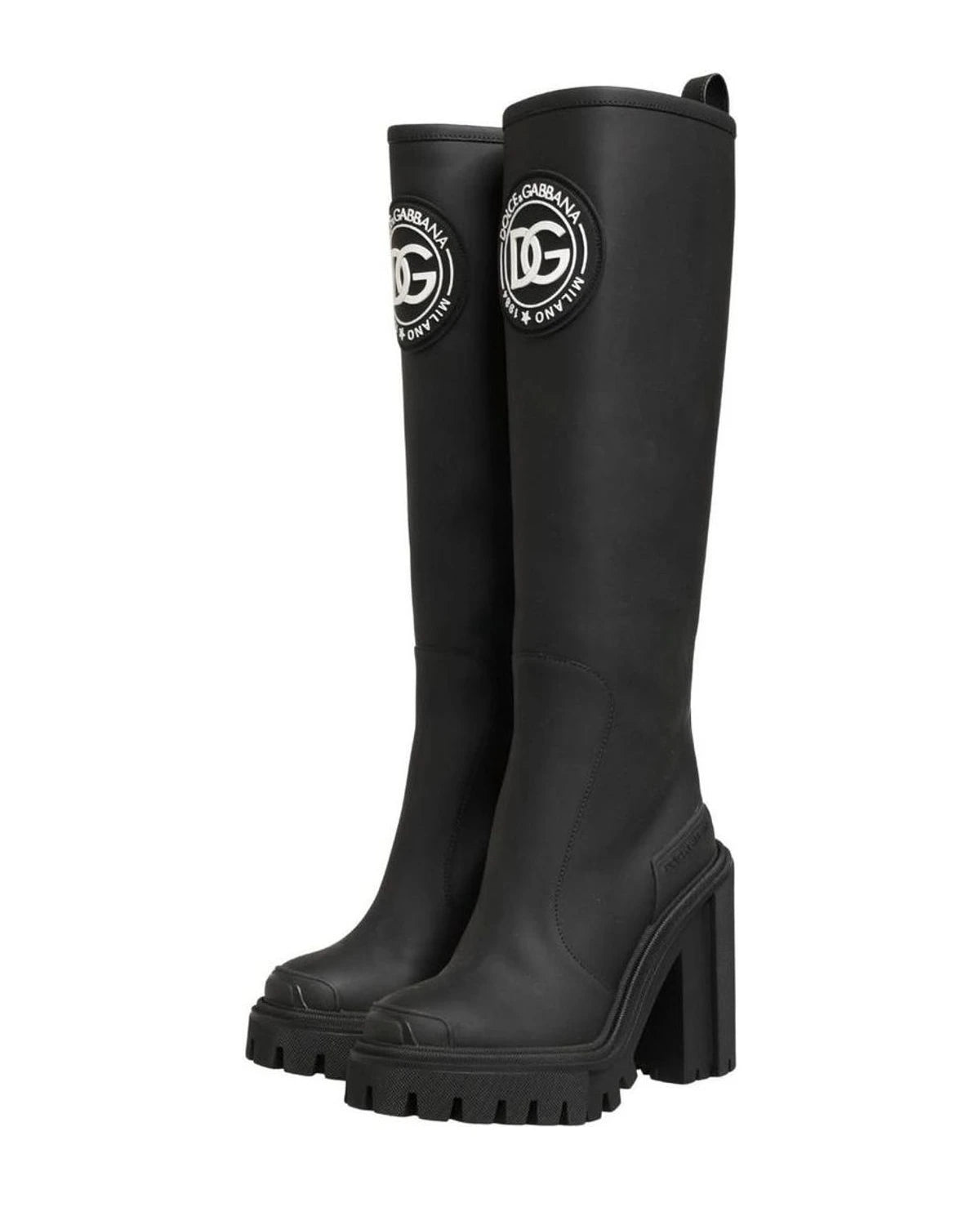 Dolce & Gabbana Black Leather Rubberised High Boots 