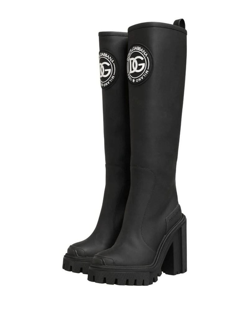 Dolce & Gabbana Black Leather Rubberised High Boots 