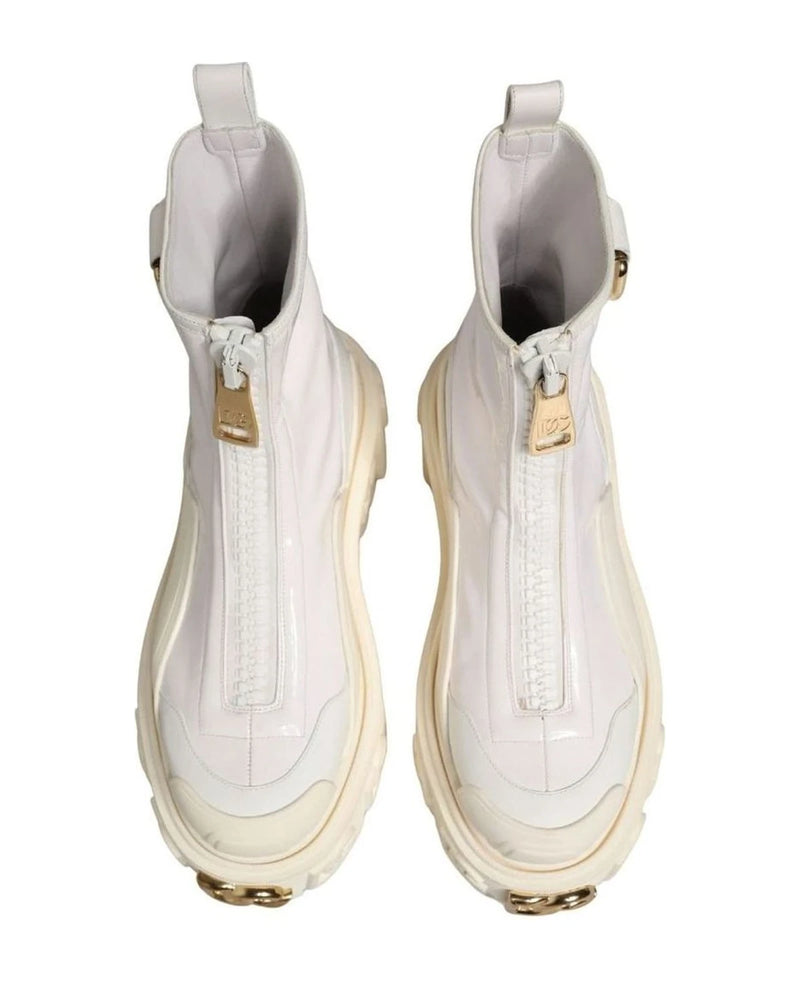 Dolce & Gabbana White Leather Rubber Logo Ankle Boots 