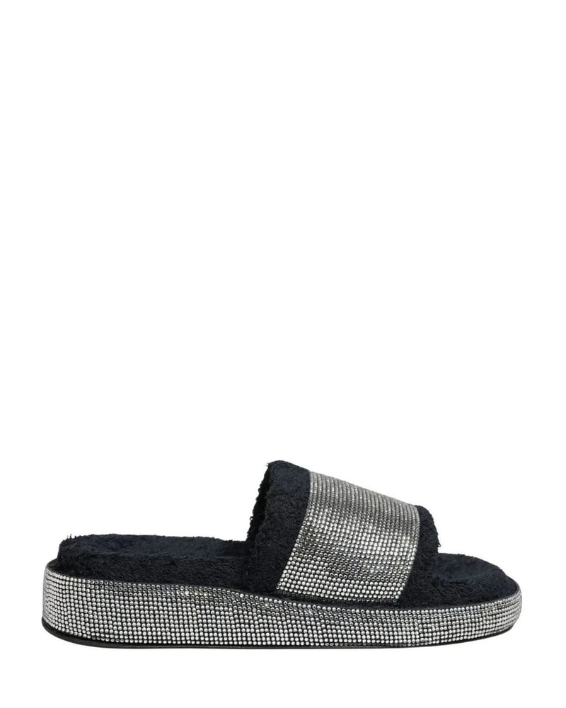 Dolce & Gabbana Black Crystal Embellished Platform Slides Shoes 
