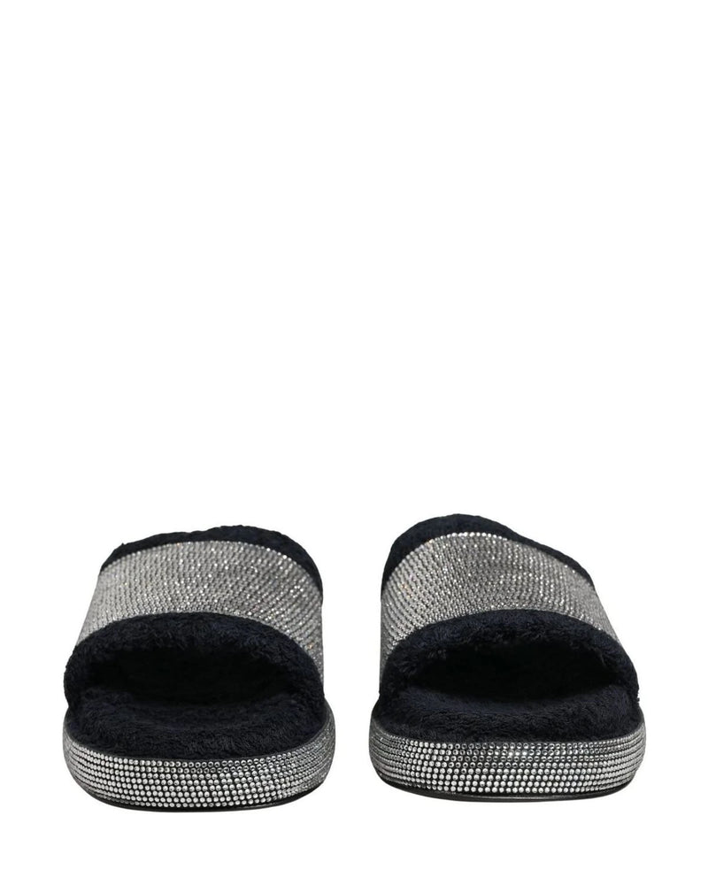 Dolce & Gabbana Black Crystal Embellished Platform Slides Shoes 