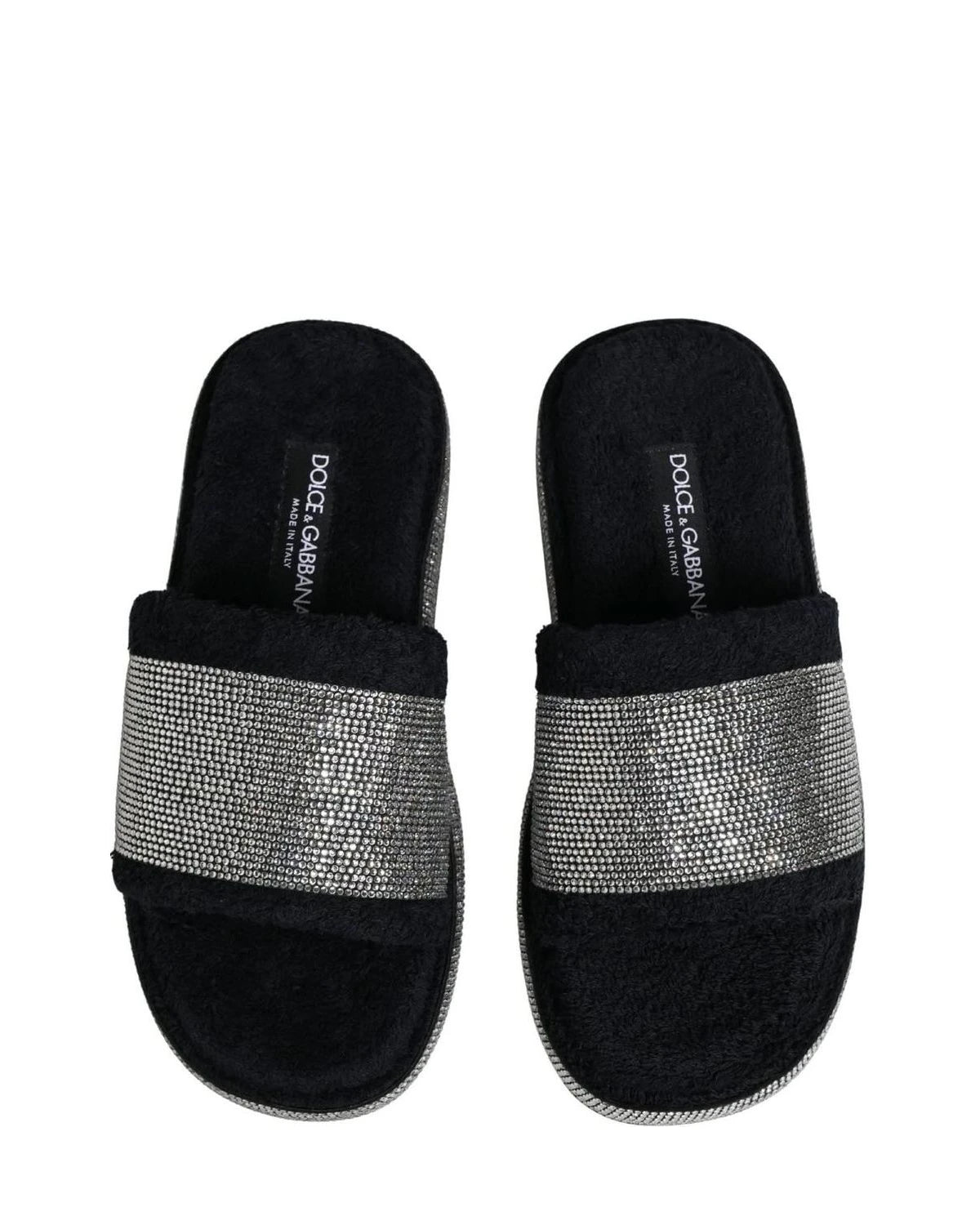 Dolce & Gabbana Black Crystal Embellished Platform Slides Shoes 