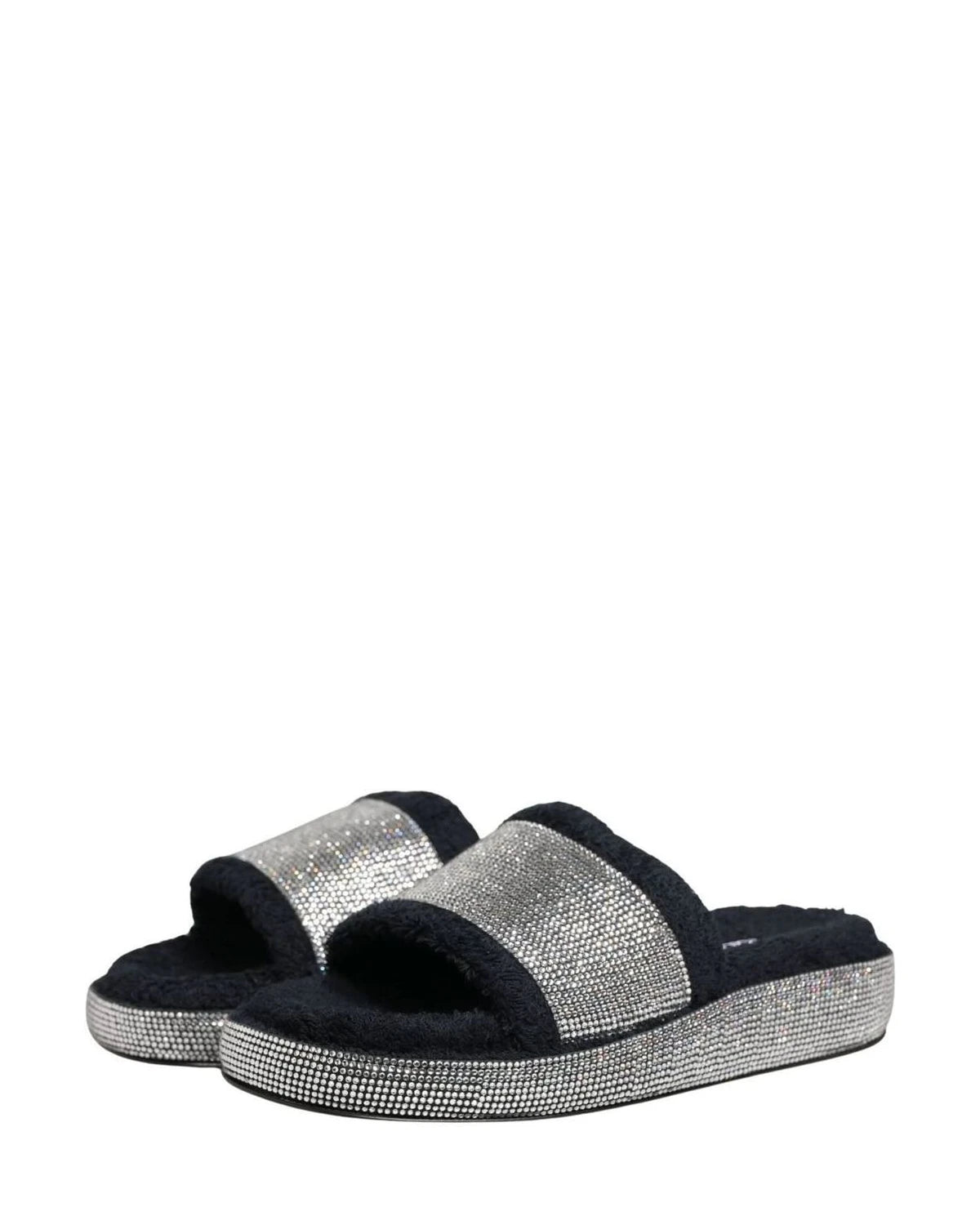 Dolce & Gabbana Black Crystal Embellished Platform Slides Shoes 