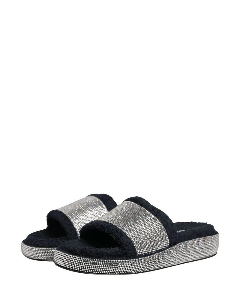 Dolce & Gabbana Black Crystal Embellished Platform Slides Shoes 