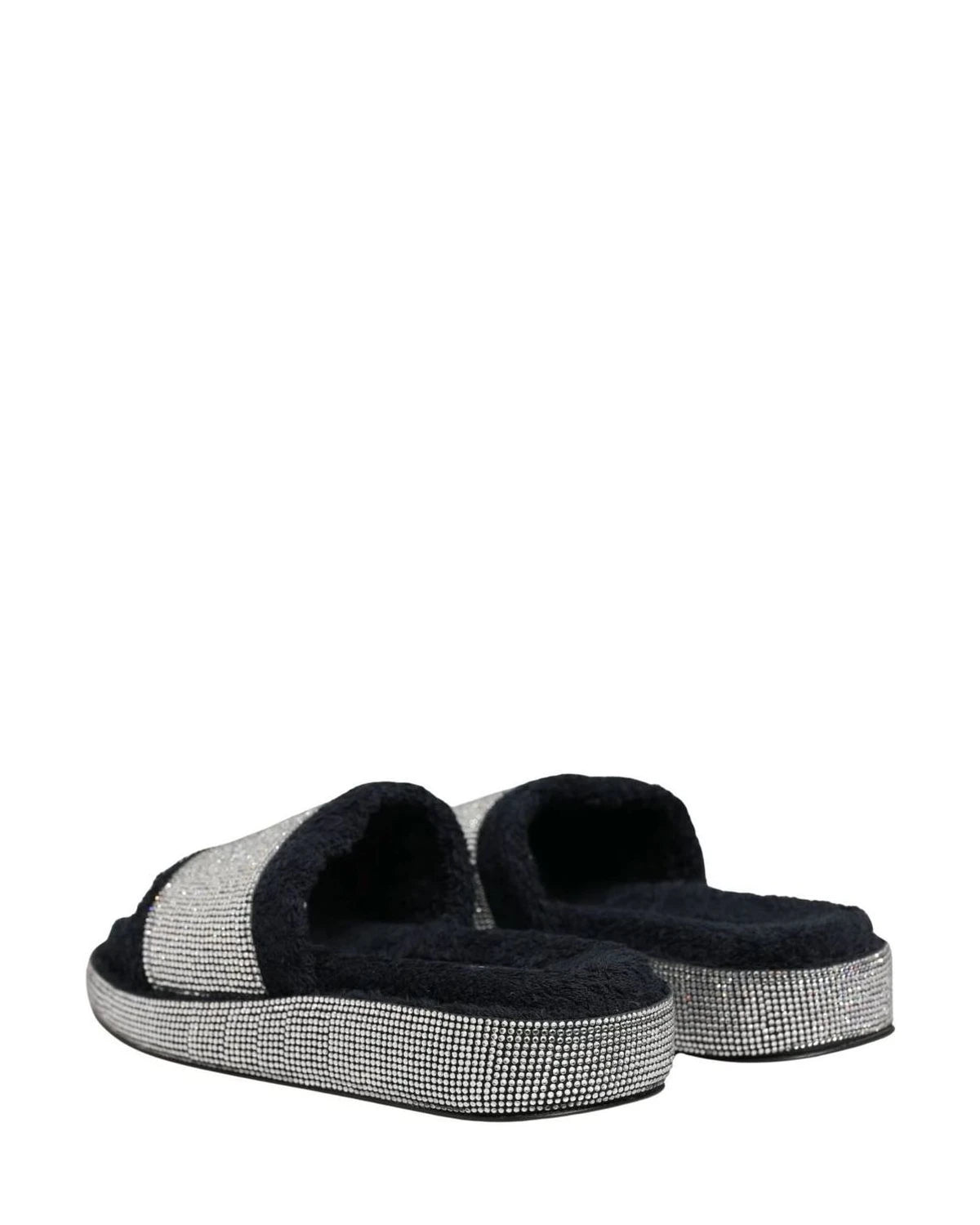 Dolce & Gabbana Black Crystal Embellished Platform Slides Shoes 