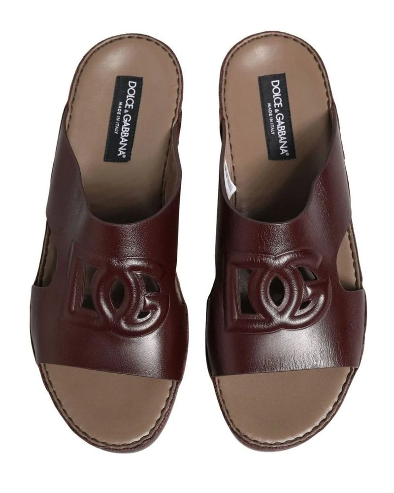 Dolce & Gabbana Leather Maroon Cutout Dg Logo Sandals 