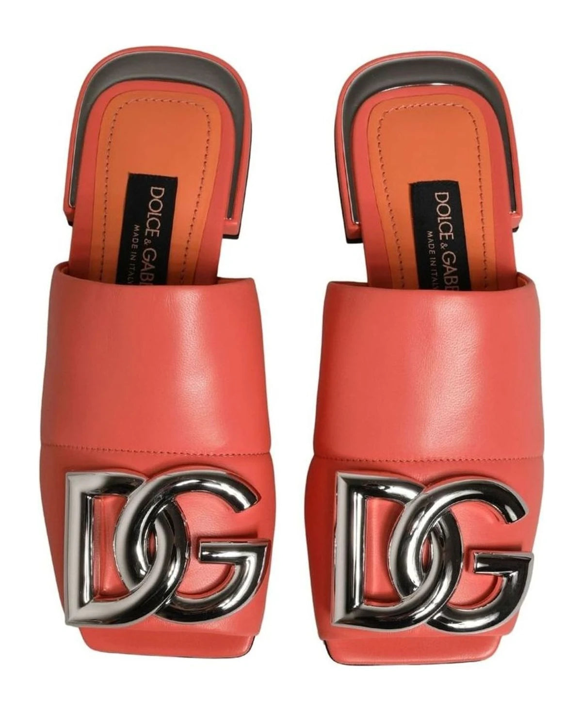 Dolce & Gabbana Orange Leather Dg Logo Flats 