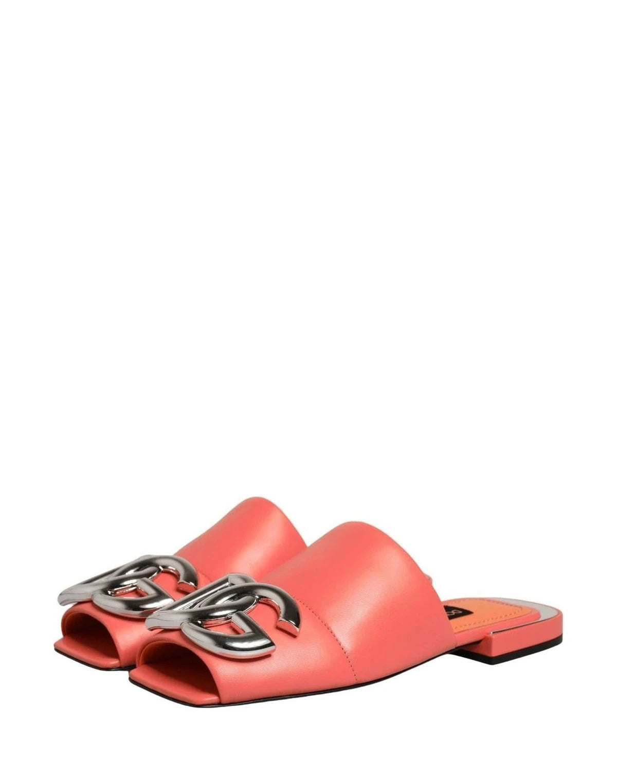 Dolce & Gabbana Orange Leather Dg Logo Flats 