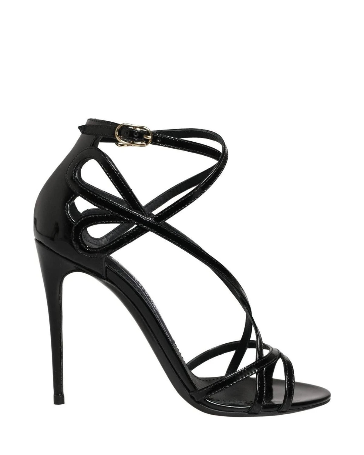 Dolce & Gabbana Black Leather Stiletto Heel Sandals Shoes 