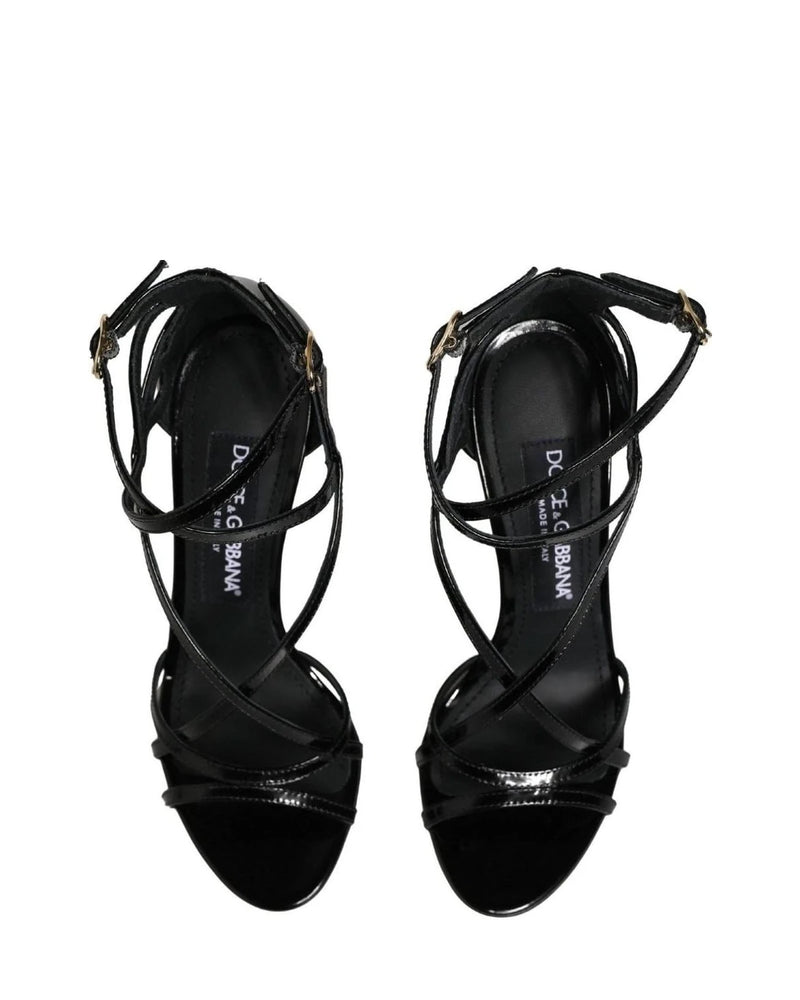 Dolce & Gabbana Black Leather Stiletto Heel Sandals Shoes 