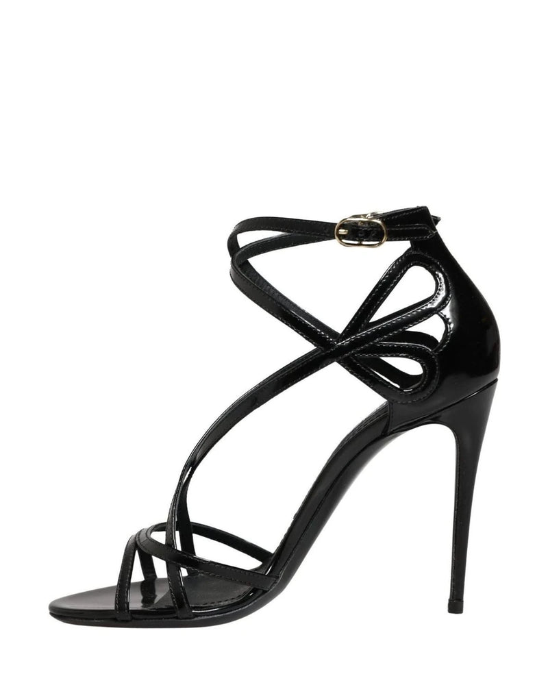 Dolce & Gabbana Black Leather Stiletto Heel Sandals Shoes 