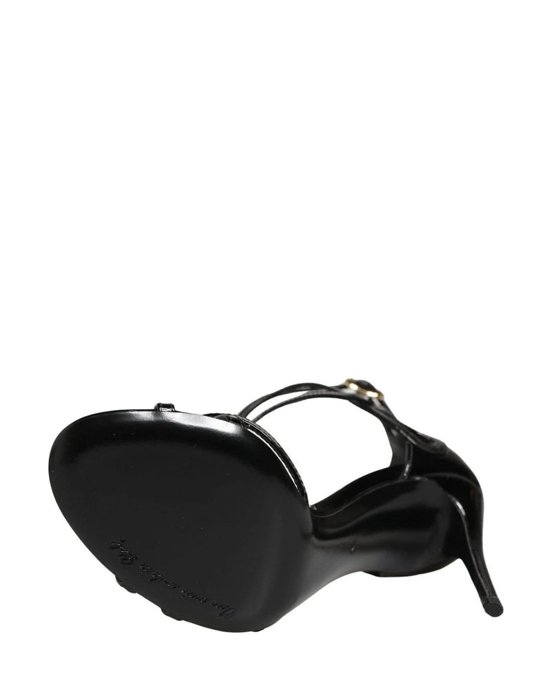 Dolce & Gabbana Black Leather Stiletto Heel Sandals Shoes 
