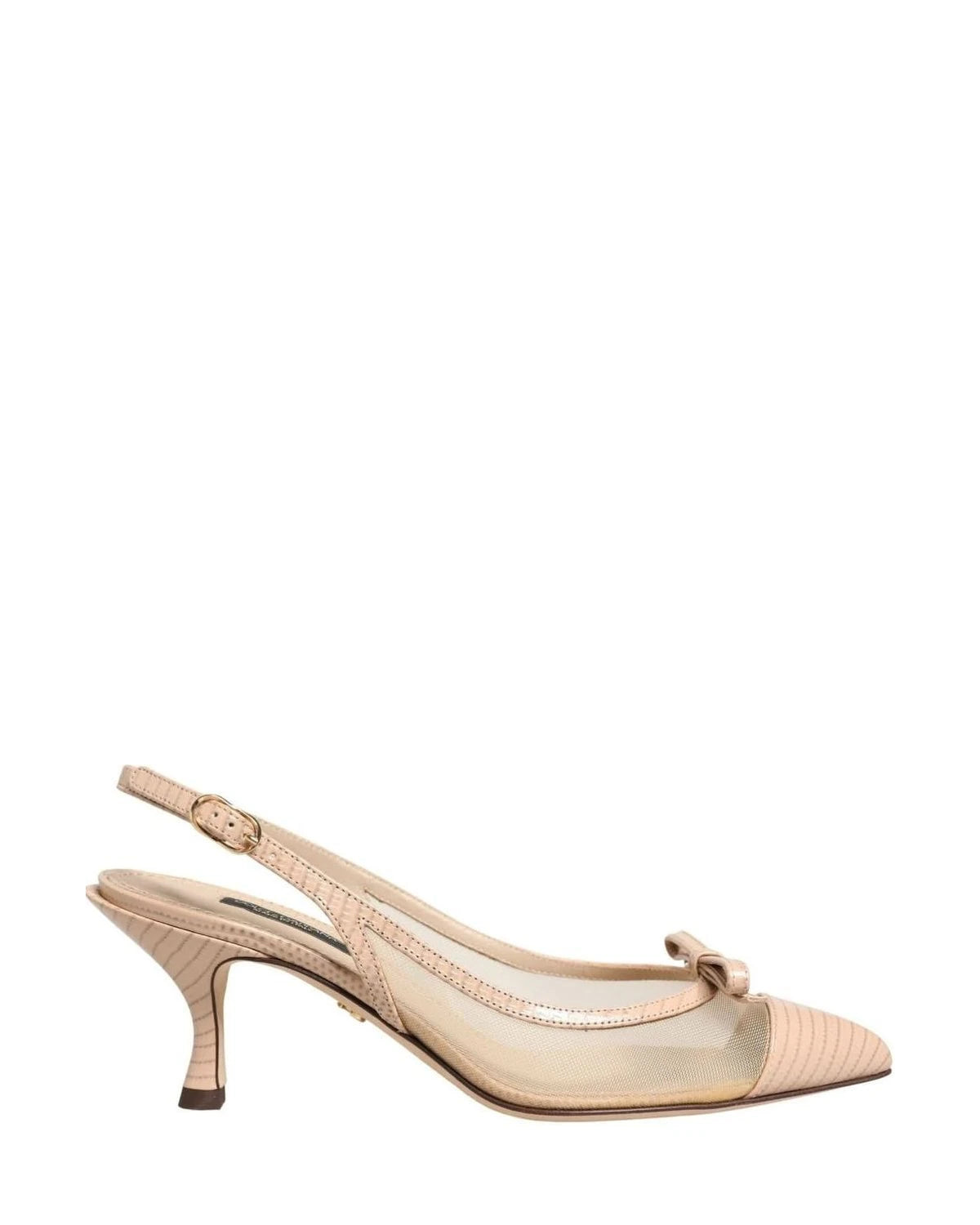 Dolce & Gabbana Beige Mesh Lori Leather Slingback Sandals 