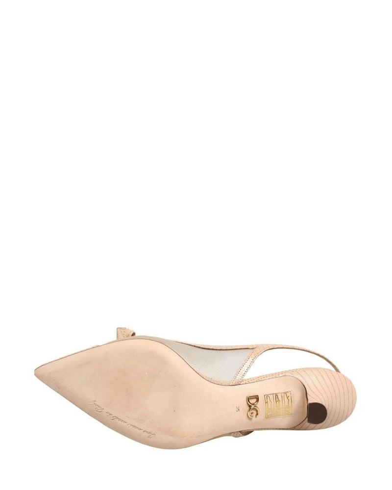 Dolce & Gabbana Beige Mesh Lori Leather Slingback Sandals 