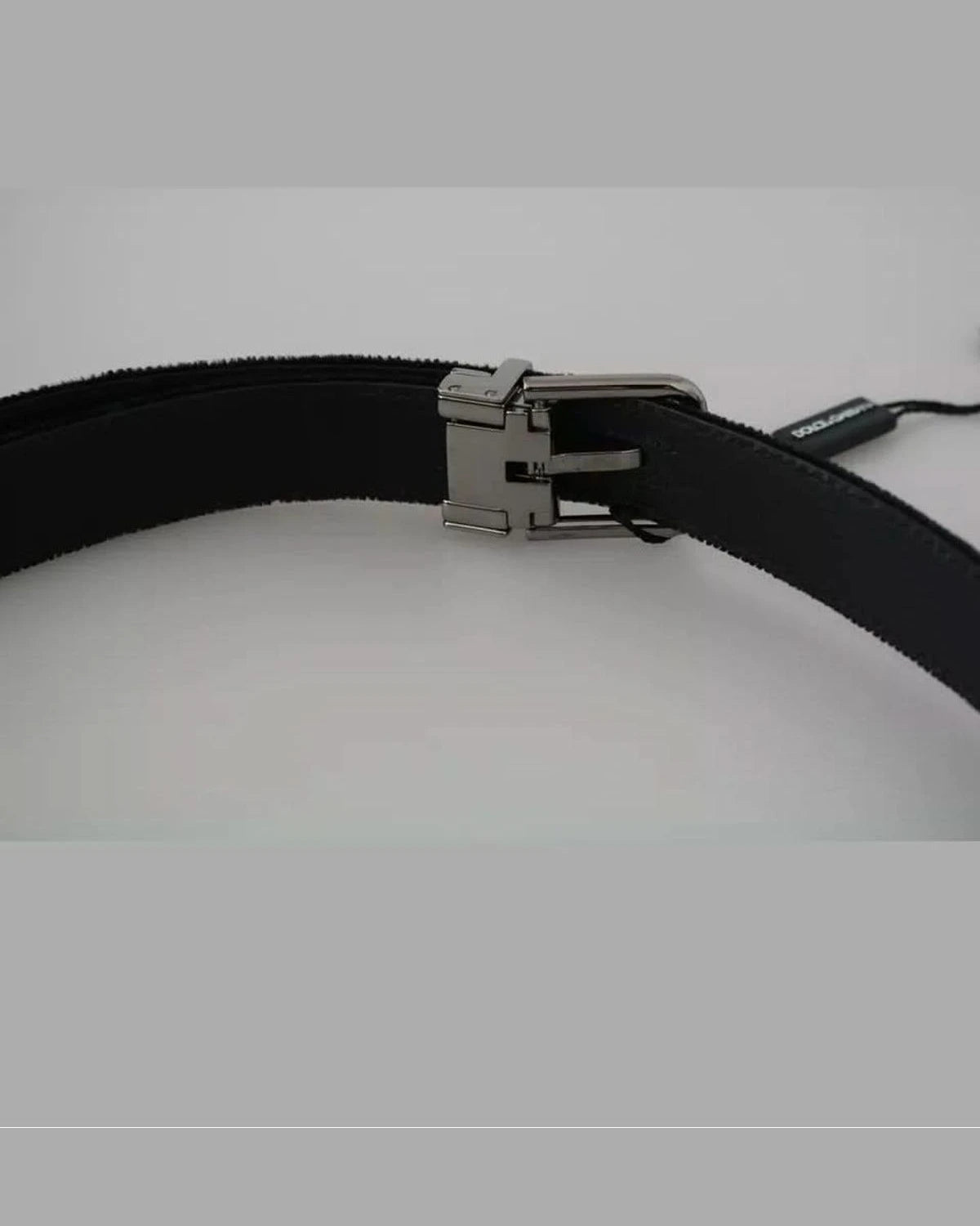 Dolce & Gabbana Black Velvet Leather Silver Buckle Belt Glam Steals