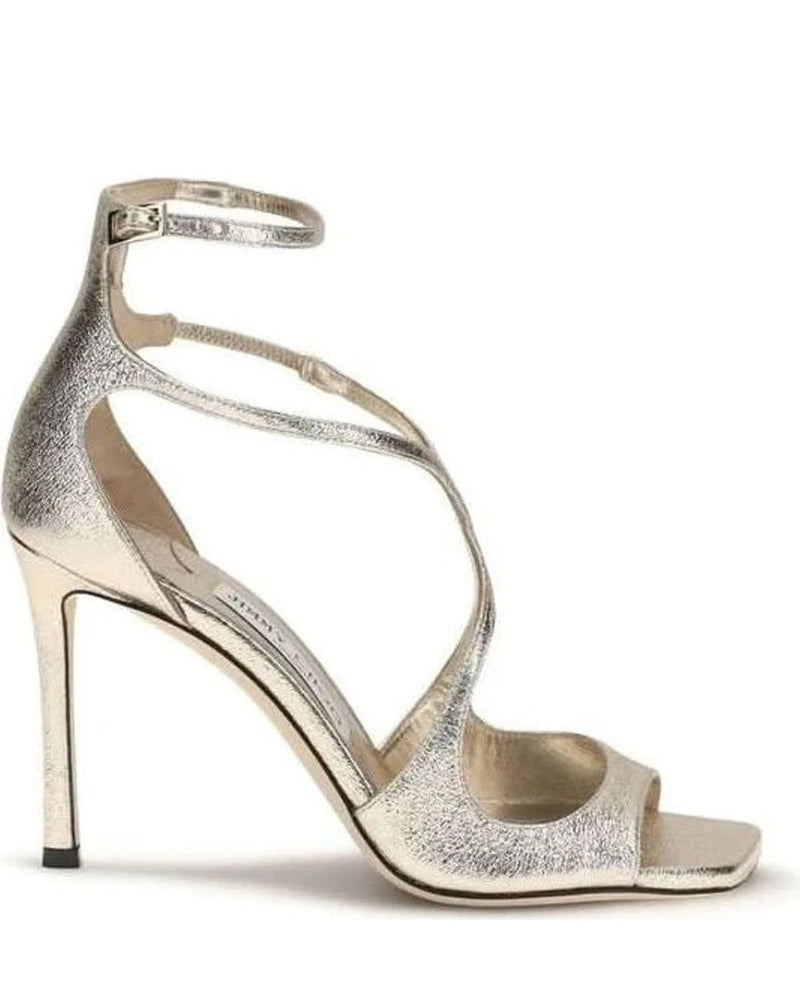 Jimmy Choo Gold Leather Calf Bos Taurus Stiletto Heel Sandals Glam Steals