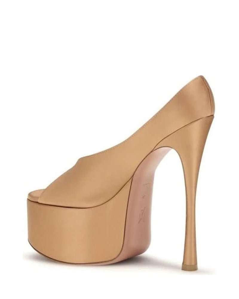 Amina Muaddi Beige Silk Platform Pumps 