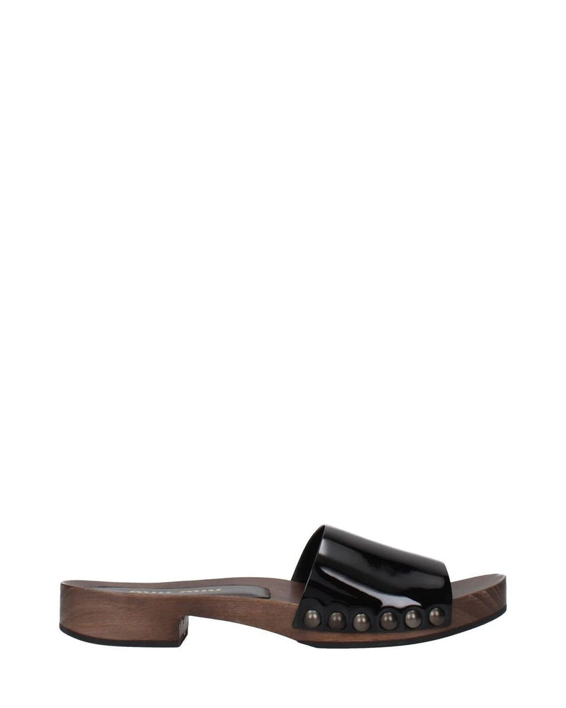Black Leather Slippers 