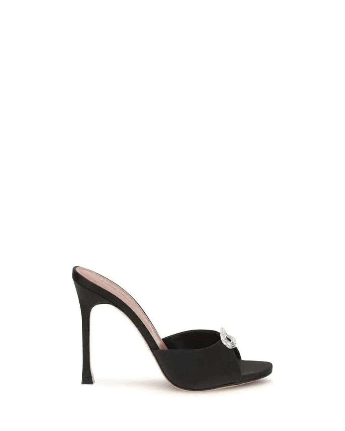 Amina Muaddi Black Silk Stiletto Sandals 