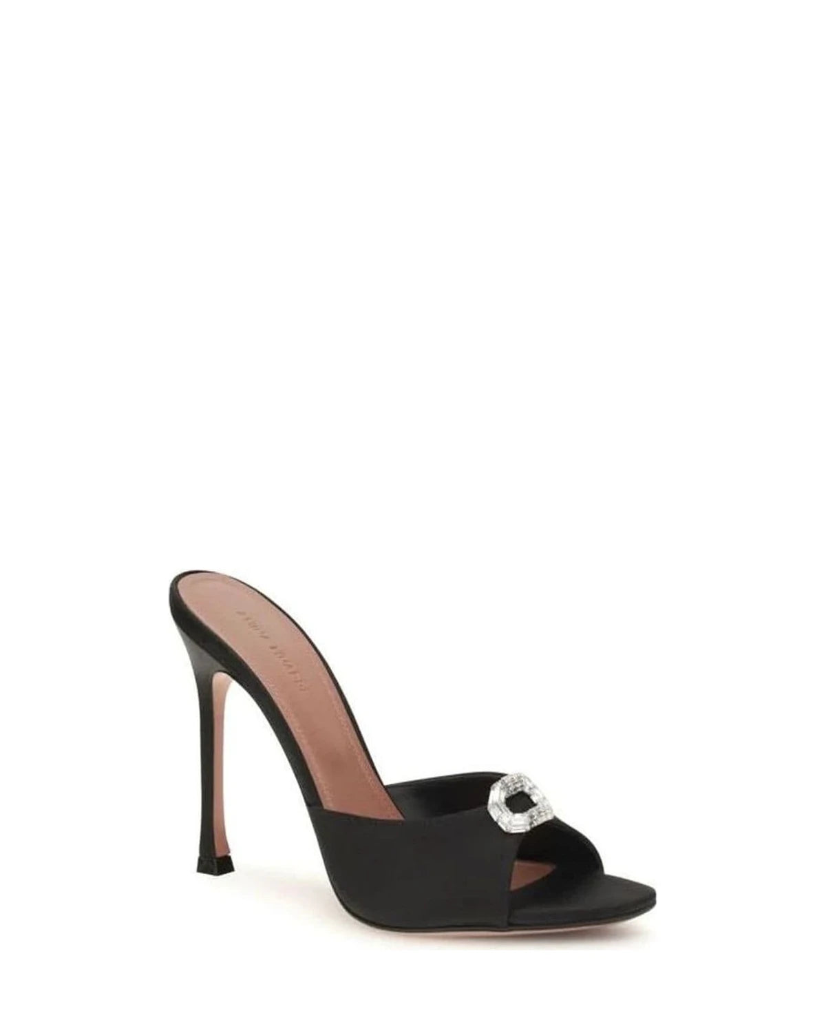 Amina Muaddi Black Silk Stiletto Sandals 