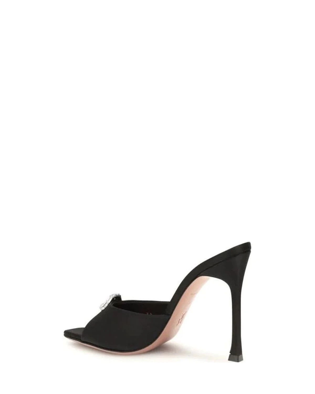 Amina Muaddi Black Silk Stiletto Sandals 