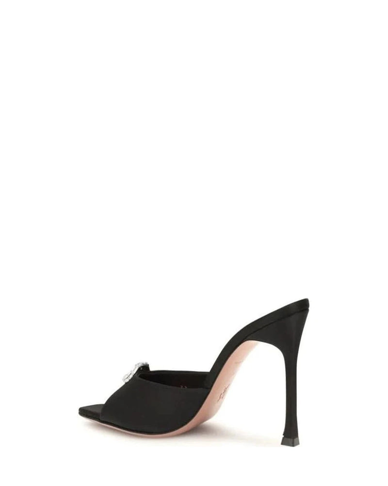 Amina Muaddi Black Silk Stiletto Sandals 