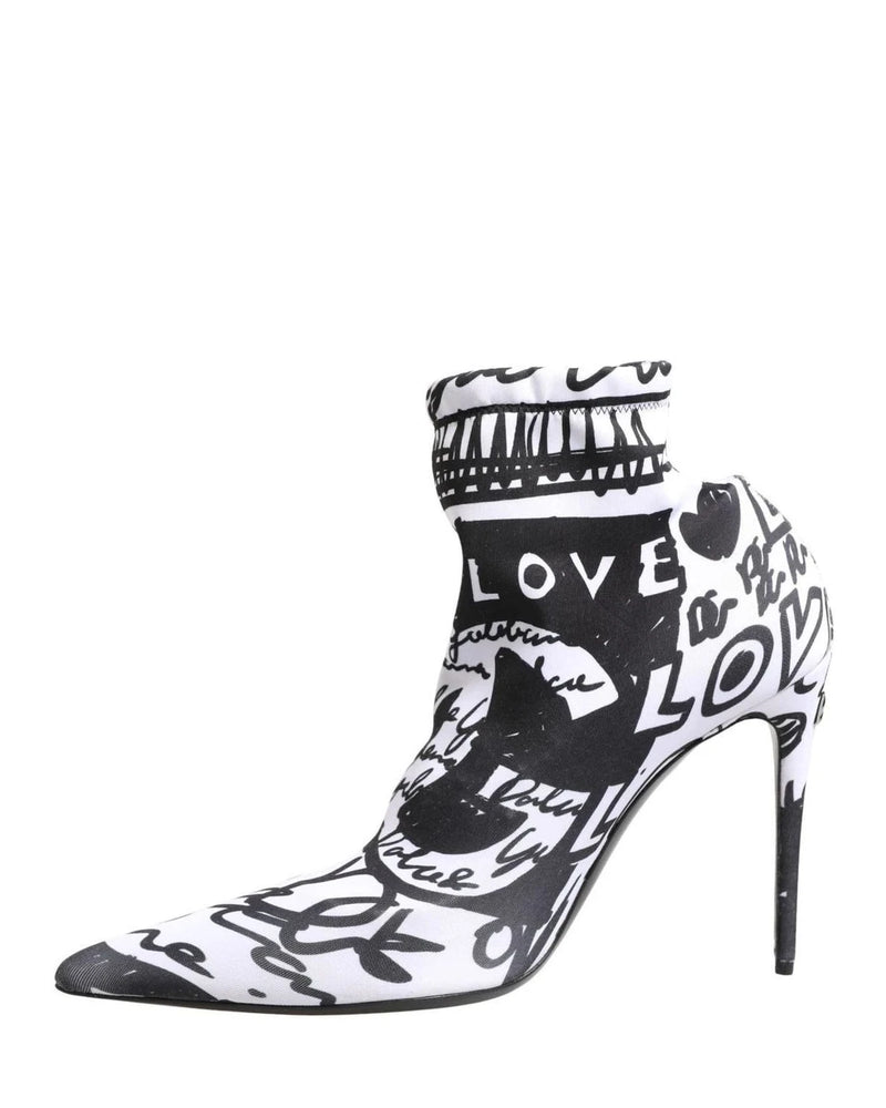 Dolce & Gabbana Graffiti White Ankle Boots 