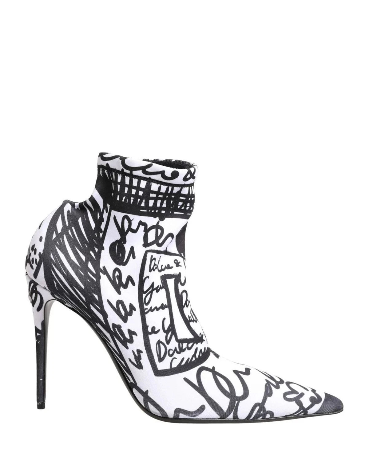 Dolce & Gabbana Graffiti White Ankle Boots 