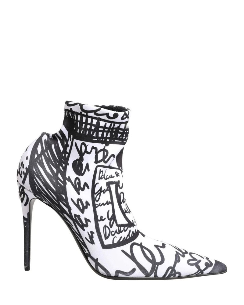 Dolce & Gabbana Graffiti White Ankle Boots 