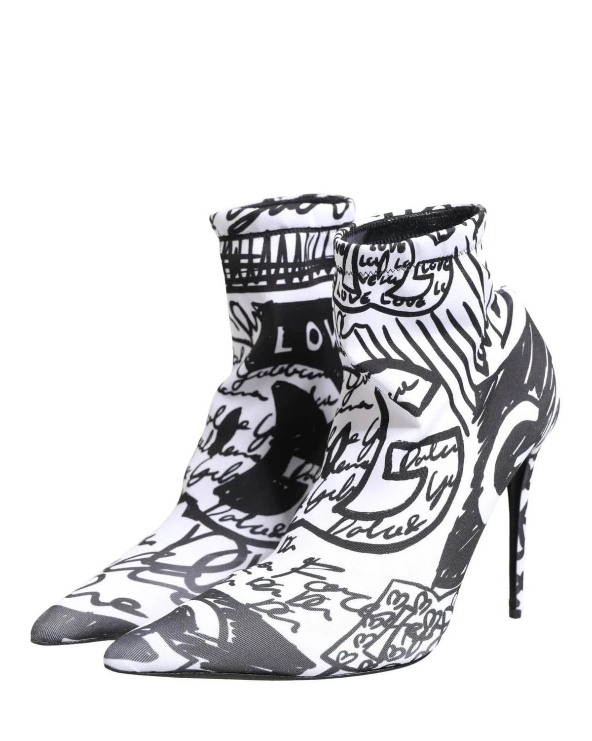 Dolce & Gabbana Graffiti White Ankle Boots 