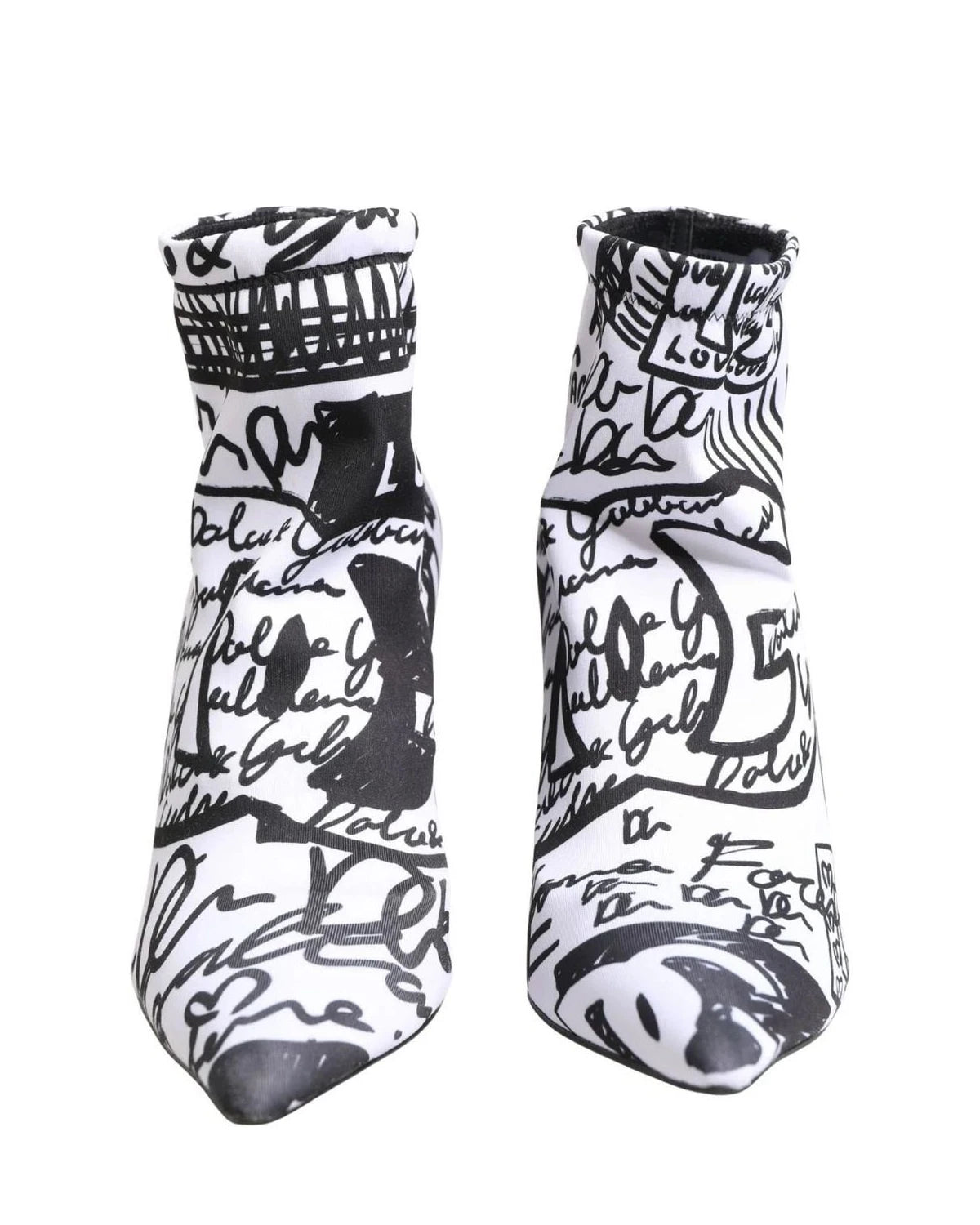 Dolce & Gabbana Graffiti White Ankle Boots 