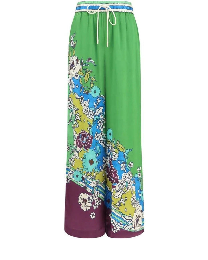 Alemais Palazzo Pant in green, Silk