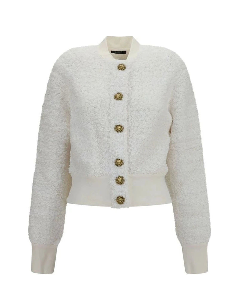 Balmain Bomber Jacket in white, Viscose