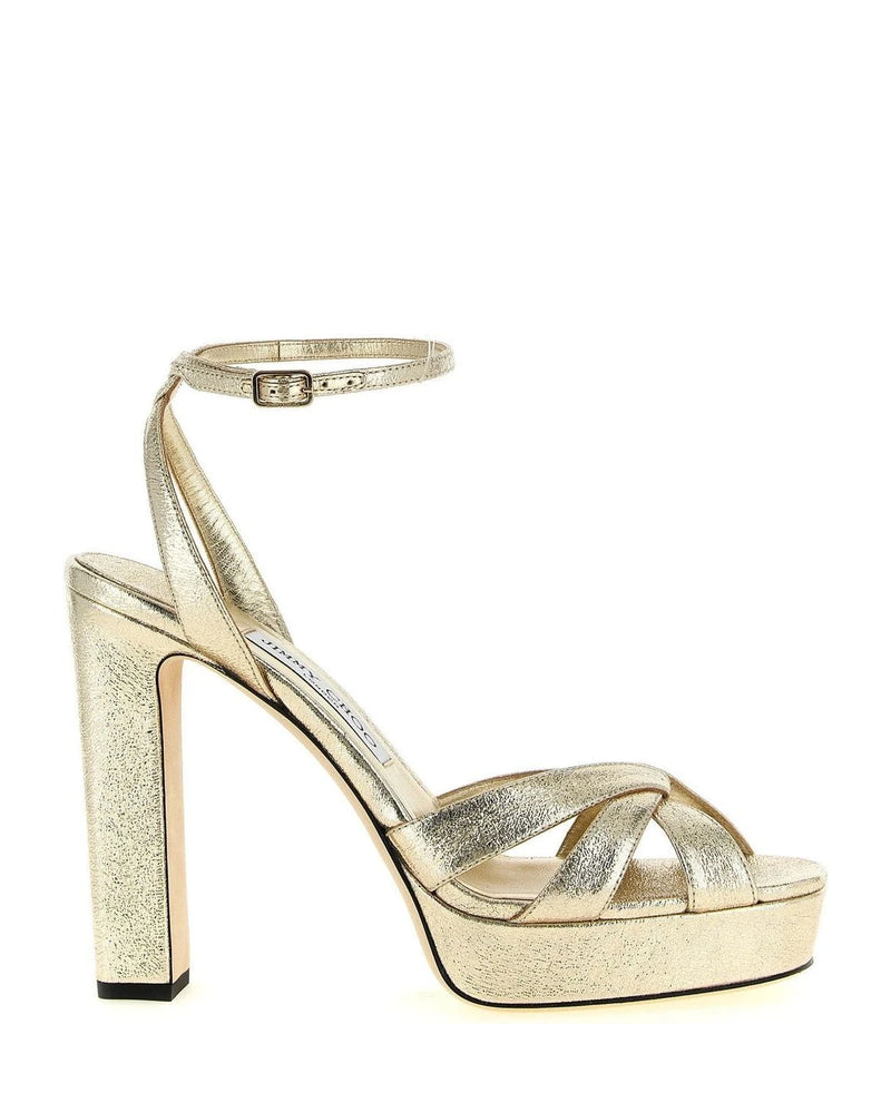 Jimmy Choo Tencel Gold Stiletto Sandals 