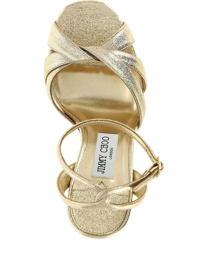 Jimmy Choo Tencel Gold Stiletto Sandals 