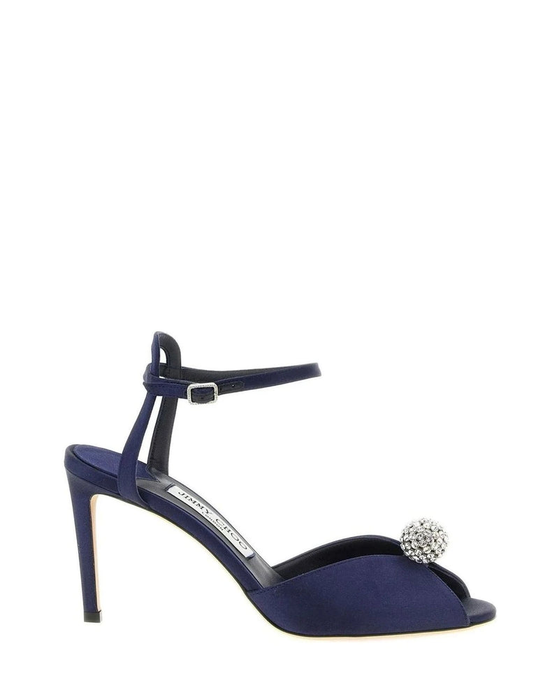 Jimmy Choo Tencel Blue Satin Stiletto Sandals 