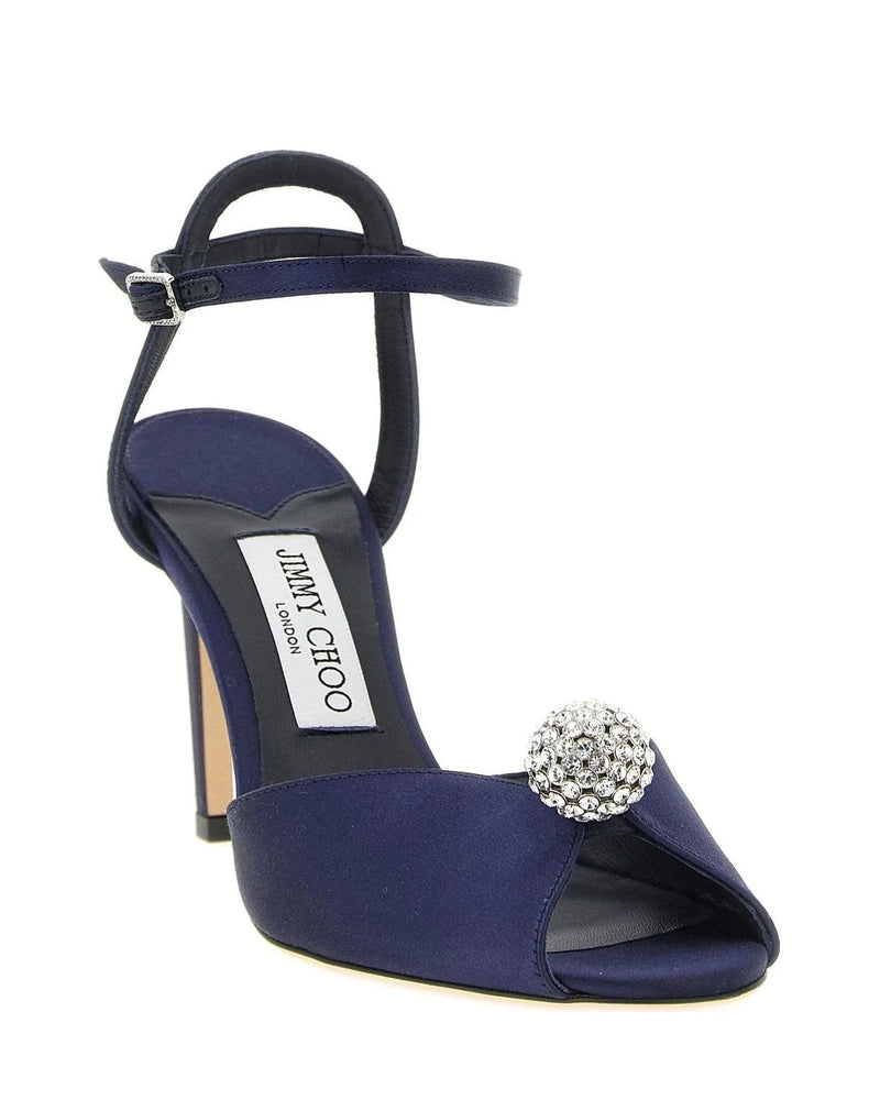 Jimmy Choo Tencel Blue Satin Stiletto Sandals 