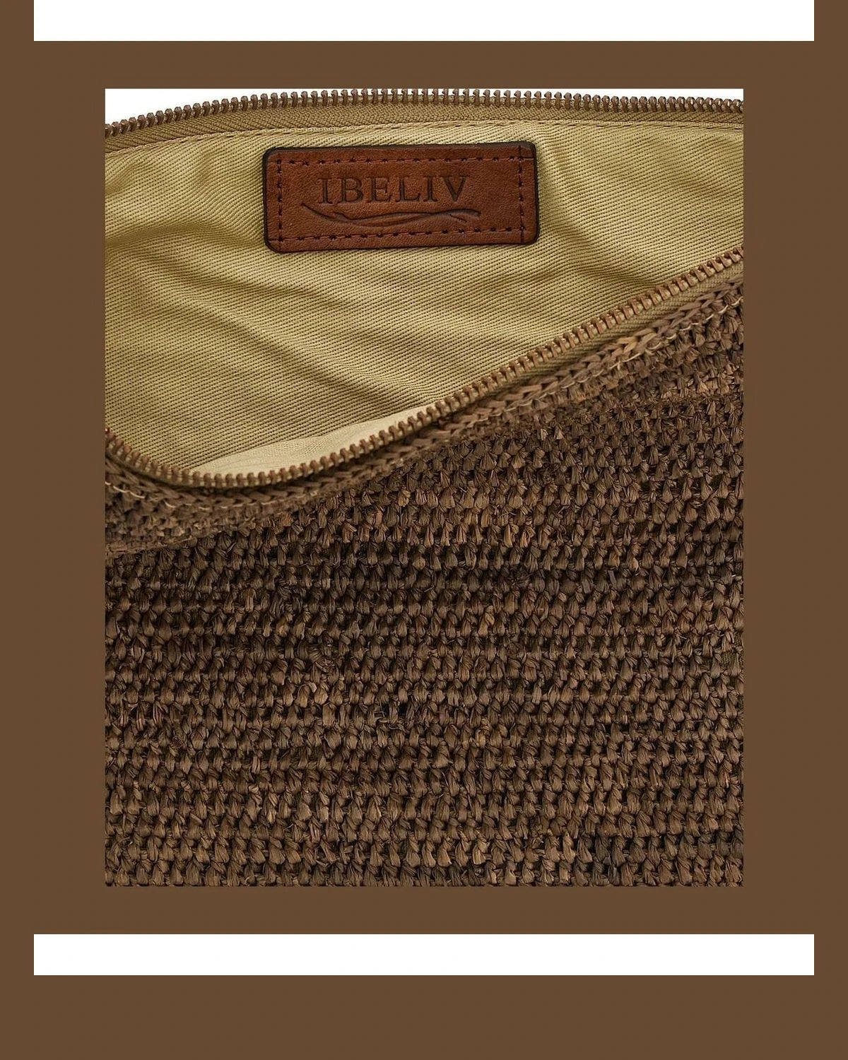 Ibeliv Clutch Bag in brown, Raffia — view 4