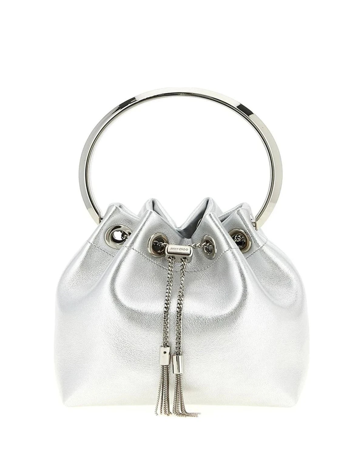 Jimmy Choo Bucket Bag in silver, Lamb Leather