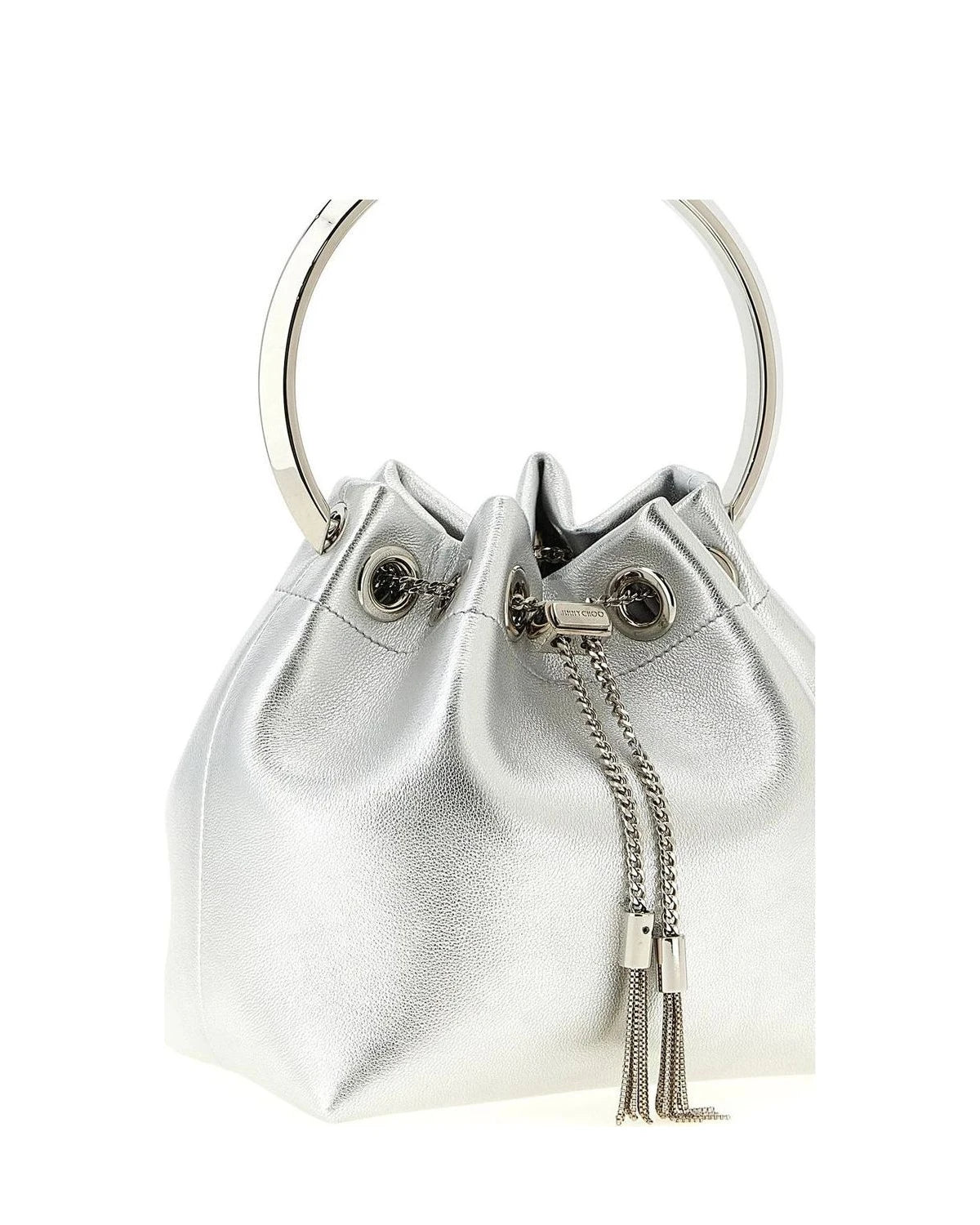 Jimmy Choo Bucket Bag in silver, Lamb Leather — view 3